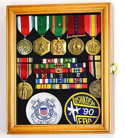 Military Pin Display Case Cabinet Box for Medals, Pins, Patches - 10"H X 8"W