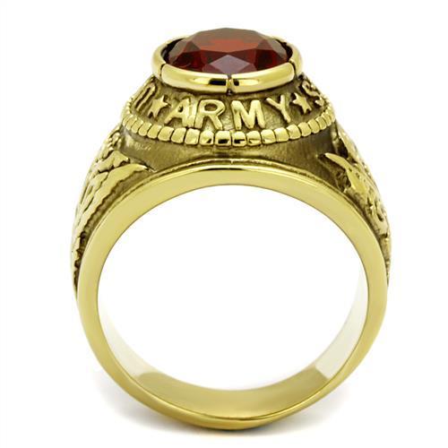 U.S. Army - Gold IP (Ion Plating) Stainless Steel Ring with Siam color Syn glass stone
