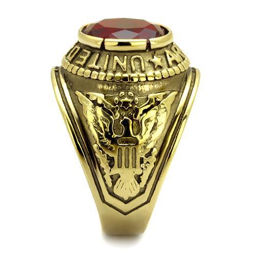 U.S. Army - Gold IP (Ion Plating) Stainless Steel Ring with Siam color Syn glass stone