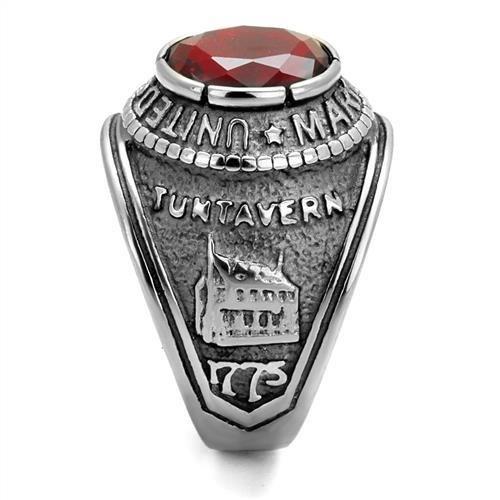 U.S. Marine Corps - High polished (no plating) Stainless Steel Ring with Siam color Syn glass stone