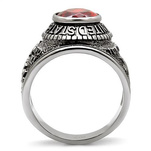 U.S. Marine Corps - High polished (no plating) Stainless Steel Ring with Siam color Syn glass stone