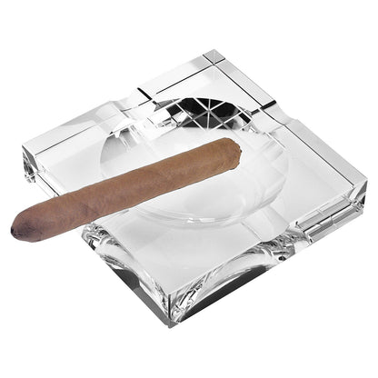 Hand Crafted Square Crystal Cigar Ash Tray - 7" x 7"