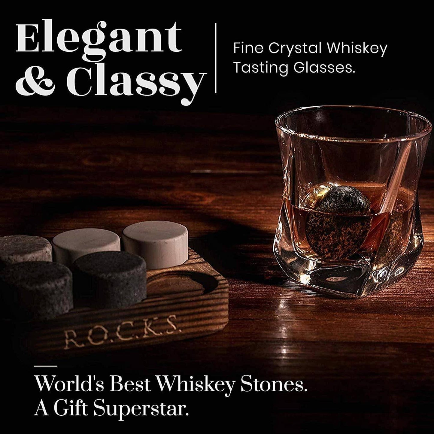 Whiskey Chilling Stones Gift Set With 2 Twist Crystal Glasses