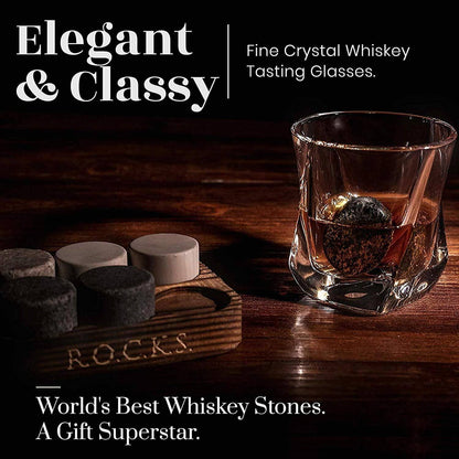 Whiskey Chilling Stones Gift Set With 2 Twist Crystal Glasses