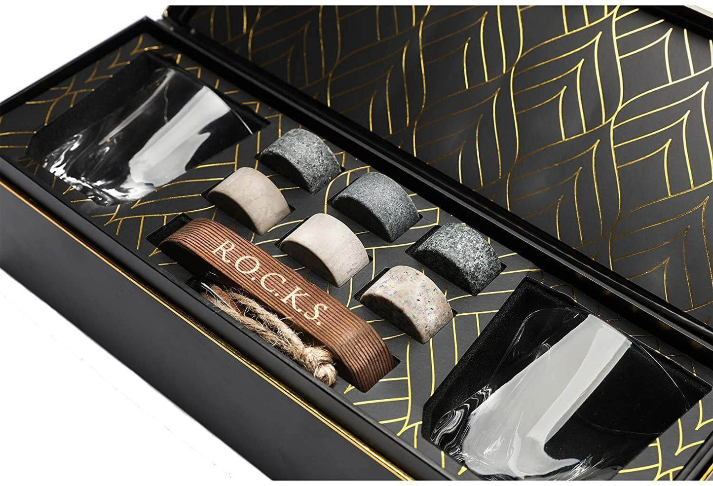 Whiskey Chilling Stones Gift Set With 2 Twist Crystal Glasses