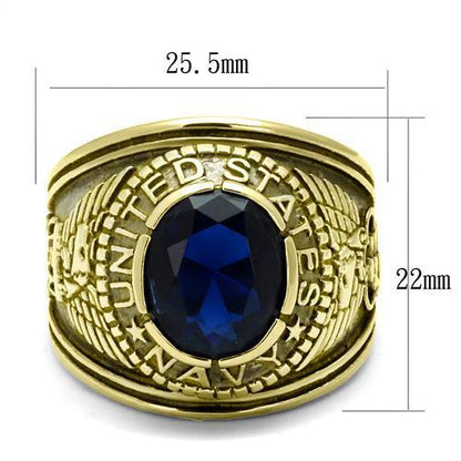 U.S. Navy - Gold IP (Ion Plating) Stainless Steel Ring with Montana color Syn glass stone