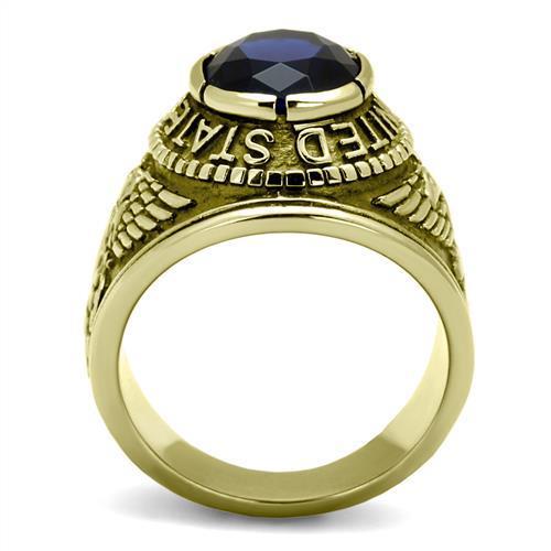 U.S. Navy - Gold IP (Ion Plating) Stainless Steel Ring with Montana color Syn glass stone