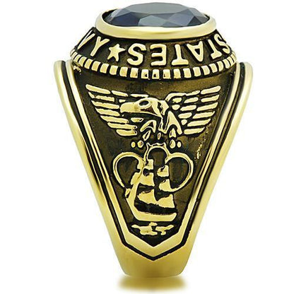 U.S. Navy - Gold IP (Ion Plating) Stainless Steel Ring with Montana color Syn glass stone