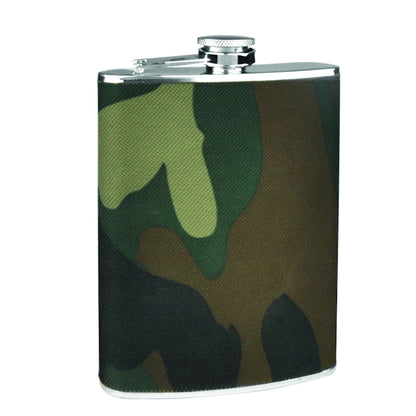 Silver Flask with Camouflage Wrap - 8oz.