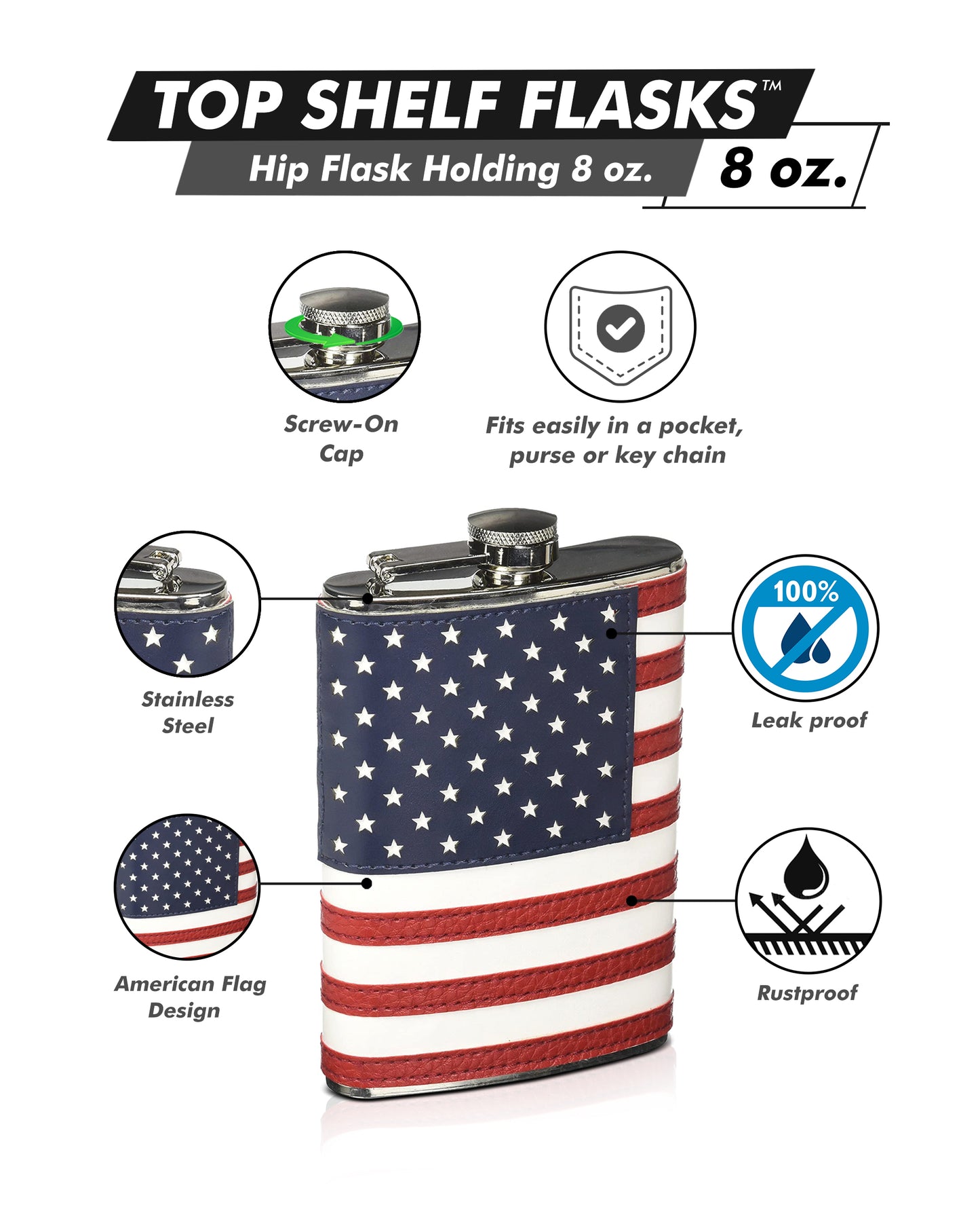 Stitched American Flag Flask - 8oz.