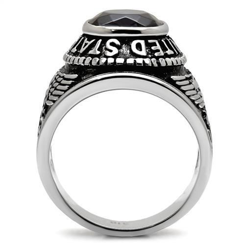 U.S. Navy - High polished (no plating) Stainless Steel Ring with Sapphire color Syn glass stone